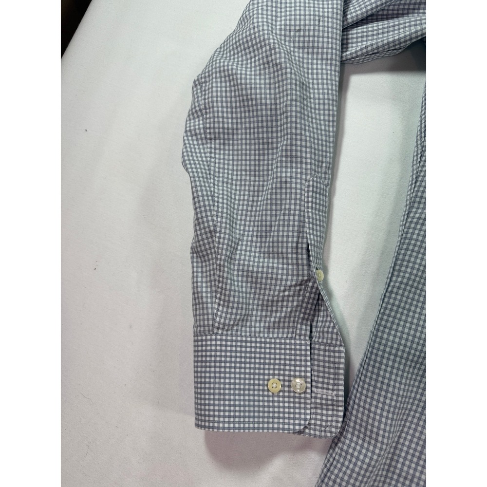 David Donahue Trim Fit Dress Shirt Mens 15.5 34/35 Gray Blue Check 100% Cotton - Picture 7 of 11